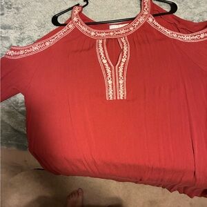 Embroidered Red Women's Top
